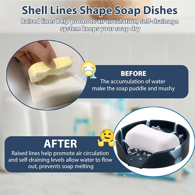 Self Draining Soap Dish, Silicone Suction Cup Soap Holder Tray Savers Container - Image 4