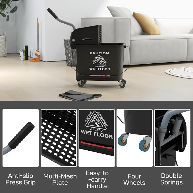 HOMCOM Compact Mop Bucket with Wringer on Wheels - Image 8