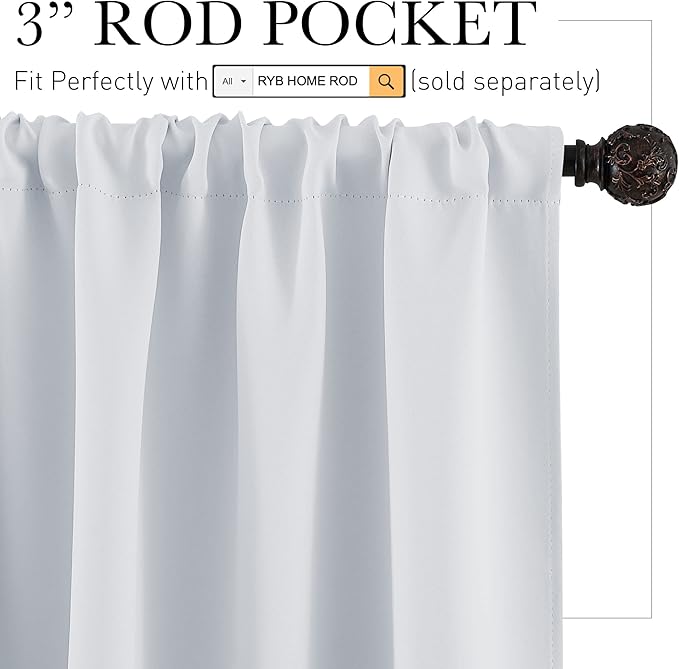 RYB HOME White Curtains 36 inches Long Room Darkening Curtains Thermal - Image 2