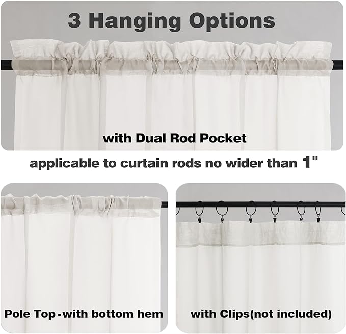 Chyhomenyc Ivory Sheer Curtains 54 Inch Length 2 Panels - Image 2