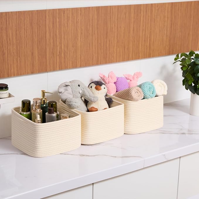 Small Organizing Baskets for Cubes Shelf, 9.7x9.7x7.1 Inch Rope Woven Storage - Image 6
