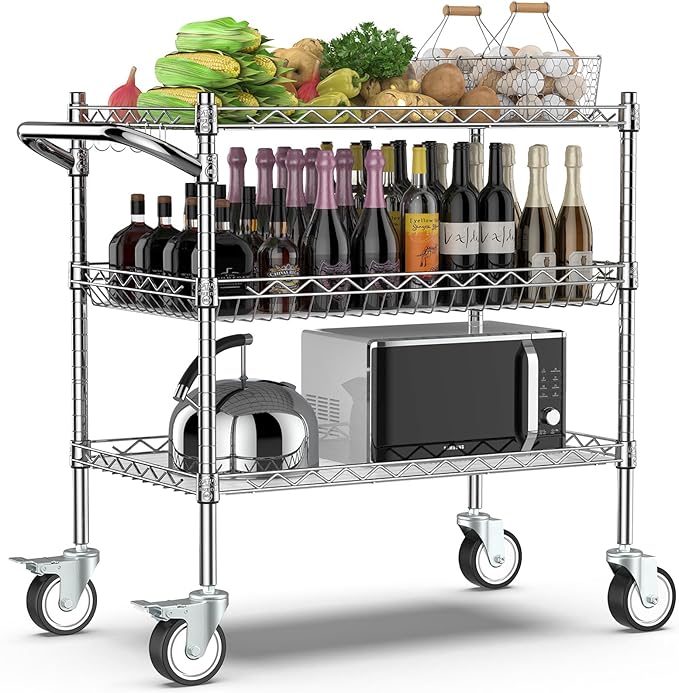 Leteuke Heavy Duty 3 Tier Rolling Utility Cart, NSF Certified 990Lbs Capacity by Leteuke