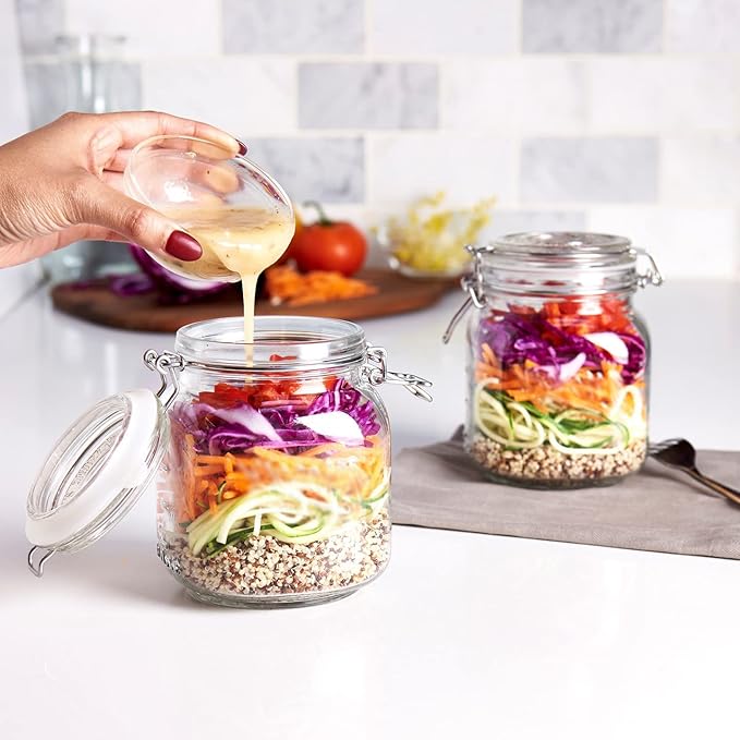 4 Glass Food Storage Jars with Airtight Lids + Chalkboard & Marker, Kitchen - Image 7