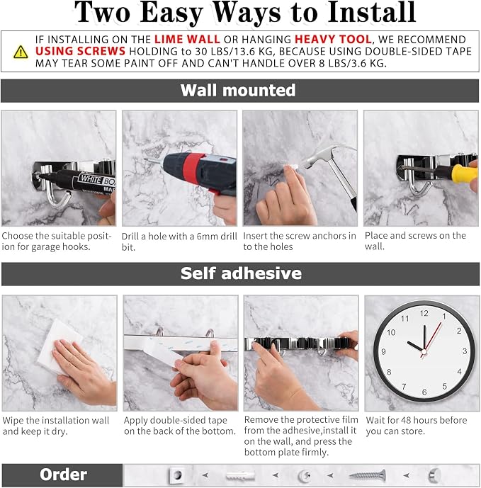 3 Racks and 4 Hooks Broom and Mop Holder Wall Mounted Garage Organizer Storage - Image 5