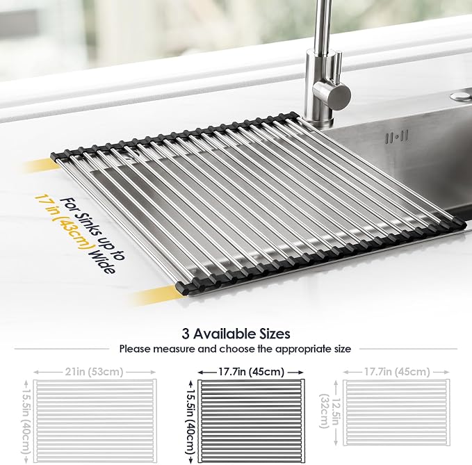 Tomorotec 17.7" x 15.5" Roll Up Dish Drying Rack Over Sink Drying Rack Sink - Image 4