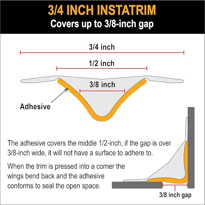 InstaTrim The Original Flexible Trim -10ft Grey 3/4" Wide Caulk Tape - Image 6