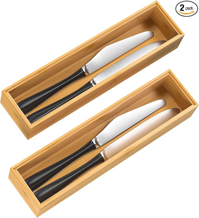 Silverware Tray for Drawer, Stackable Kitchen Bamboo Drawer Organizer 12" x 3" by VeyFey