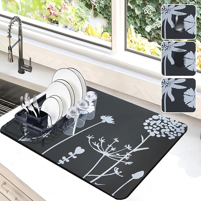 Dish Drying Mat for Kitchen Counter, Hide Stain Anti Absorbent for Kitchen by Etomiel