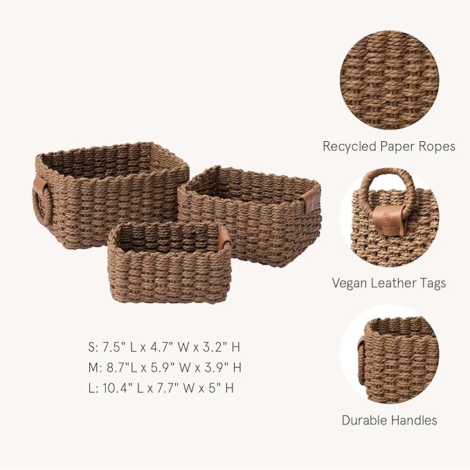 LA JOLIE MUSE Woven Storage Baskets, Recycled Paper Rope Bin Organizer Divider - Image 4