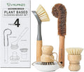 Natural Bamboo Dish Brush Bottle Scrub Brush 4-Piece Set, by VRUPINZE