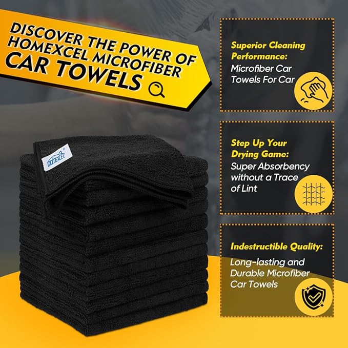 HOMEXCEL Black Microfiber Cleaning Cloth 12 Pack, 12.5 x 12.5 inch Microfiber - Image 2