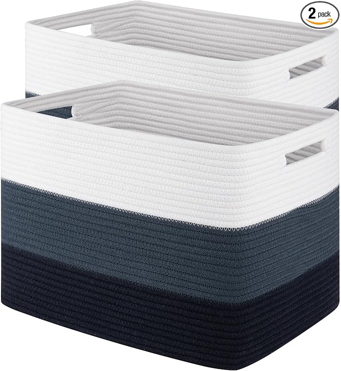 Storage Baskets for Organizing, 2 Pack Woven Basket for Storage, Rectangle by SIXDOVE