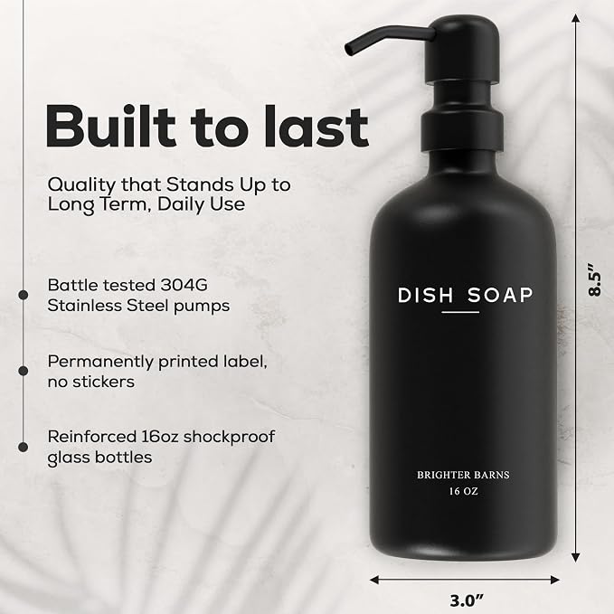 Black Glass Hand and Dish Soap Dispenser Set by Brighter Barns - Image 3