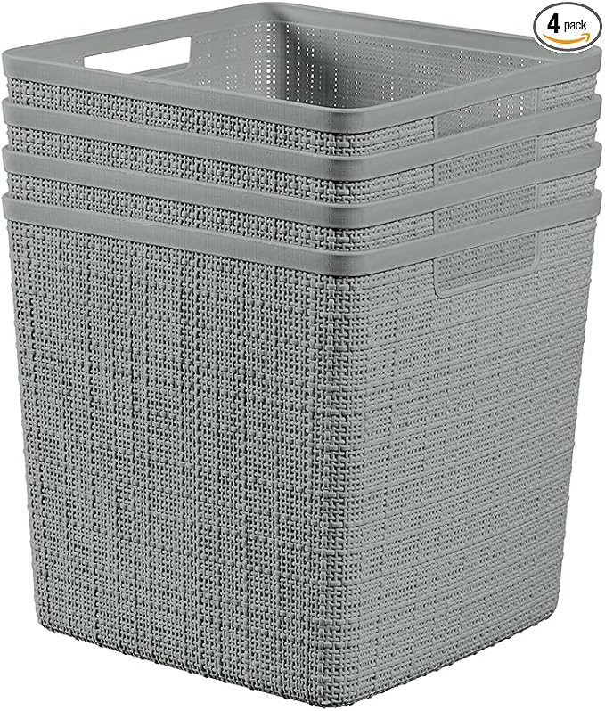 Curver Set of 4 Jute Large Cube Decorative Plastic Organization and Storage by Curver