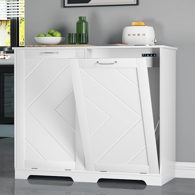 VECELO Double Tilt Out Kitchen Trash Bin Cabinet Dog Proof Garbage Can by VECELO