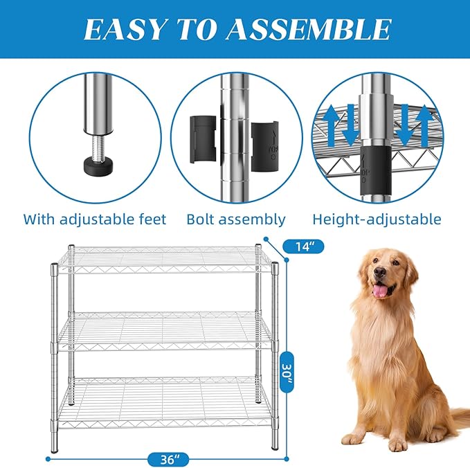 3-Shelf Adjustable Metal Shelf Wire Shelving Storage Rack - Image 4
