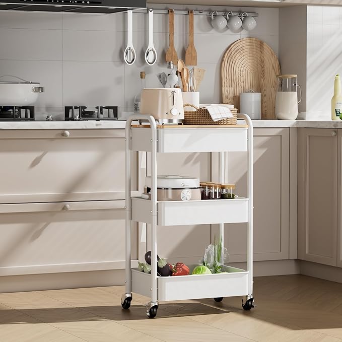 3 Tier Rolling Cart with Table top, Metal Rolling Utility Cart on Wheels - Image 7