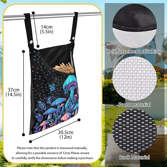 Blue Mushroom Adjustable Door-Hanging Laundry Clothespin Bag Clothespin Storage - Image 6