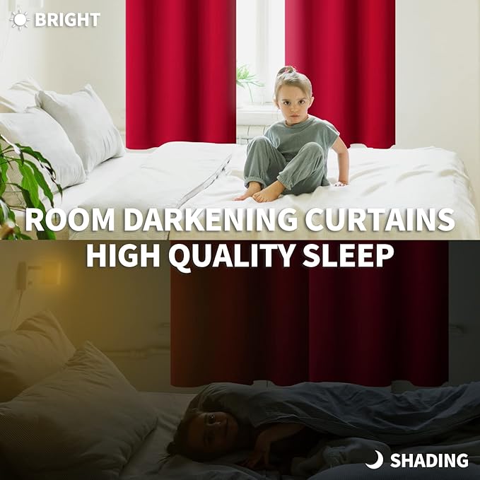 BGment Rod Pocket Red Blackout Curtains - Image 2