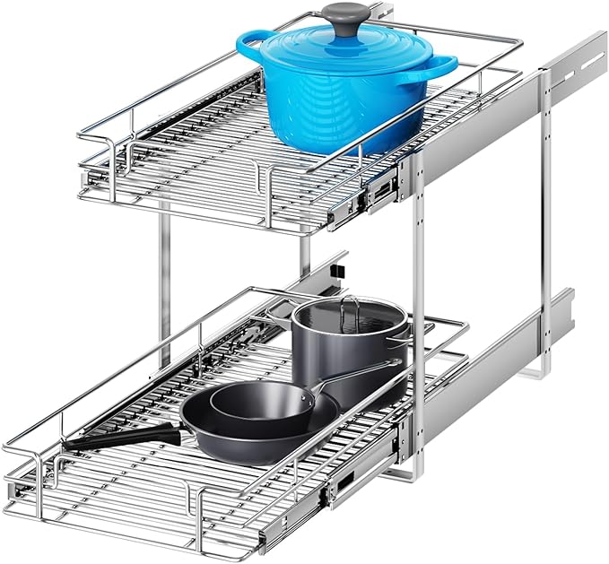 2 Tier Individual Pull Out Cabinet Organizer 11½" W x 21½" D, Heavy Duty by Unknown