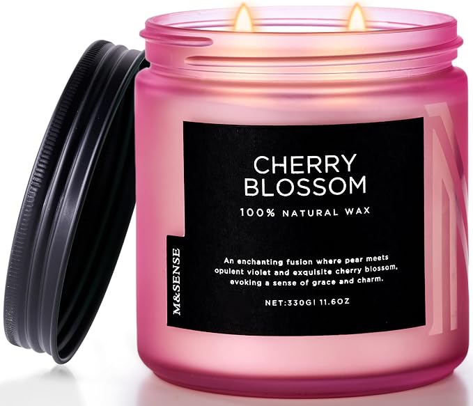 M&SENSE Cherry Blossom Scented Spring Candle, 70 Hours Long Lasting Soy Wax by MSENSE