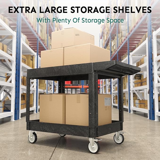 Utility Cart on Wheels, Heavy Duty Large Flat Top Rolling Service Cart - Image 6