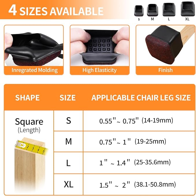 Ezprotekt 24 Pcs Black Square Chair Leg Floor Protectors - Image 2