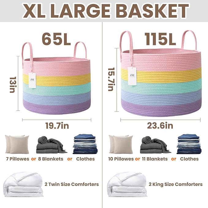 Woven Blanket Basket, 115L Large Rope Storage Bin - Image 2