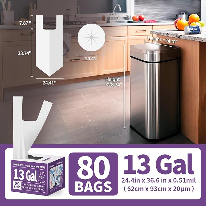 Small Trash Bags with Handles 13 Gallon 80 Count White - Image 6