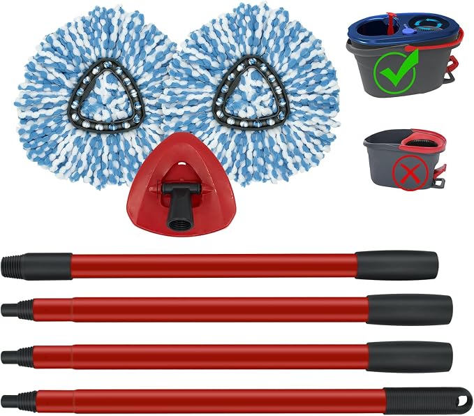 2 Pack Spin Mop Replacement Head, 1 Base, 4-Section Sturdy Iron Mop Handles by GFRED
