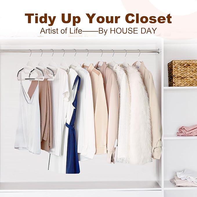 HOUSE DAY White Plastic Hangers 50 Pack, Slim Space Saving, Non Slip Hangers - Image 9