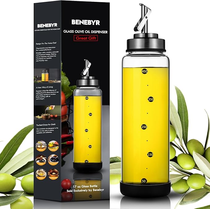 Glass Olive Oil Dispenser Bottle by Benebyr