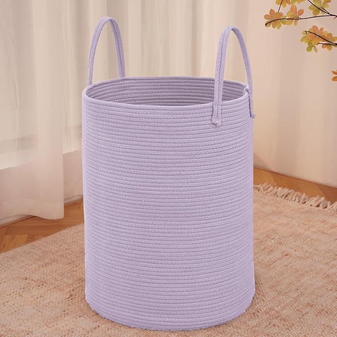 Large Woven Laundry Basket Hamper, 80L Cotton Rope Storage Bin by JMvicyroam