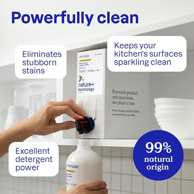 ATTITUDE Kitchen Cleaner Spray Refill, EWG Verified, Powerful Degreaser - Image 3