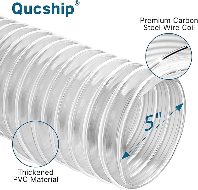 5" x 10' PVC Dust Collection Hose, Flexible Heavy PVC Fume Collection Hose - Image 2