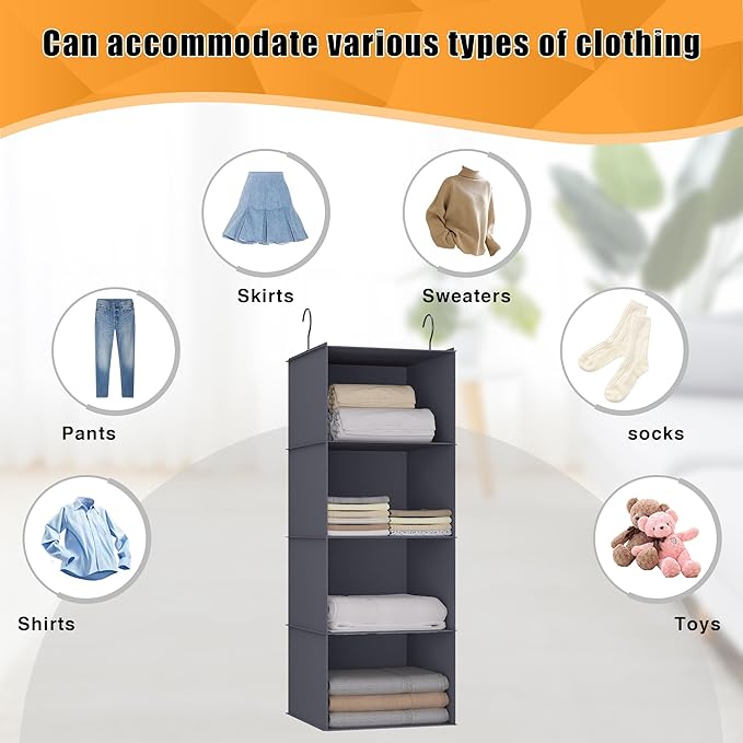 Hanging Closet Organizer, Easy Mount Foldable 4-Shelf Hanging Closet Wardrobe - Image 7