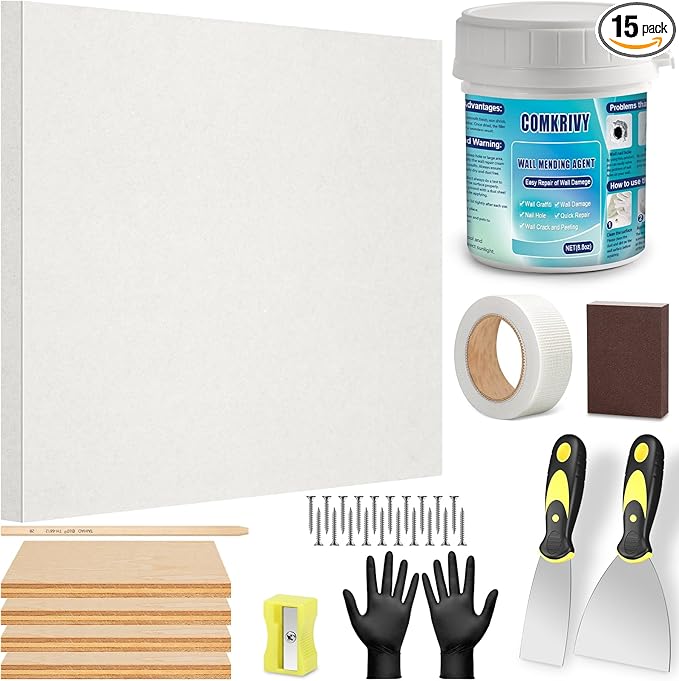 Drywall Repair Kit with 12"x12" Dry Wall Repair Panel, 33-in-One Drywall Patch by Comkrivy