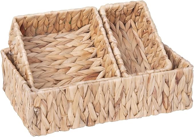 Handwoven Wicker Storage Baskets Set, Natural water hyacinth & Iron Frame | by Unknown