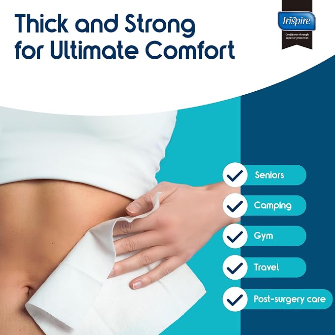 Inspire Thick Rinse Free Body Wipes, Extra Large Washcloths - Image 2