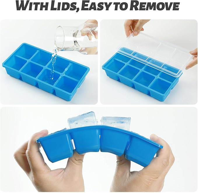 Large Ice Cube Trays, JRISBO 2 Pack Reusable Silicone Ice Cube Molds - Image 3