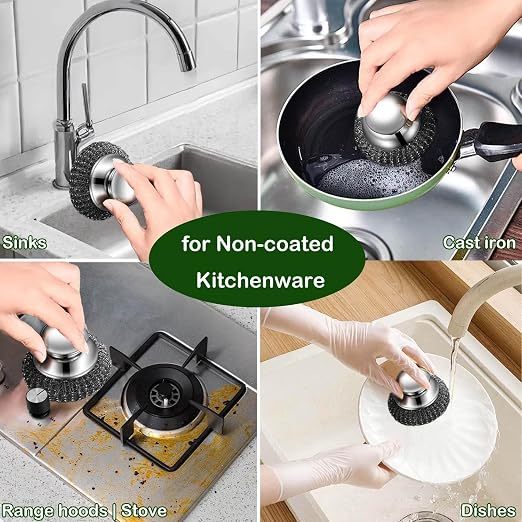 Steel Wool Scrubber with 2 Handles & 3 Replacement Wire Sponge - Image 4