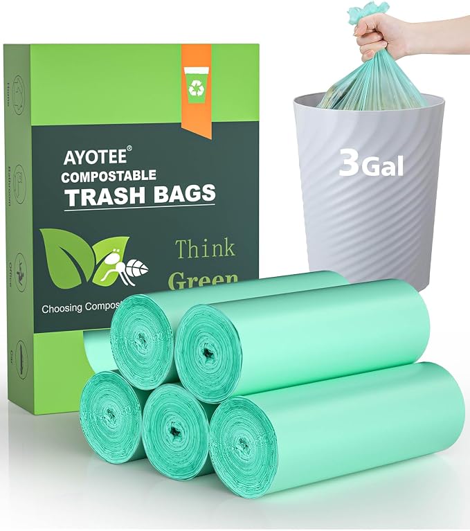 Compost Bags 3 Gallon 125 Packs, AYOTEE Compostable Trash Bags 3 Gallon by AYOTEE