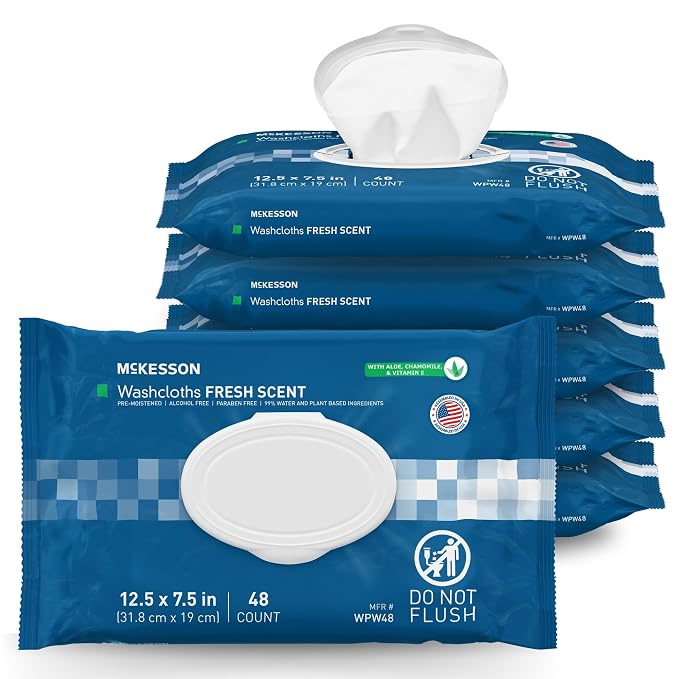 McKesson Washcloth Wipes for Adults, Scented Disposable Wash Cloths for Body by McKesson
