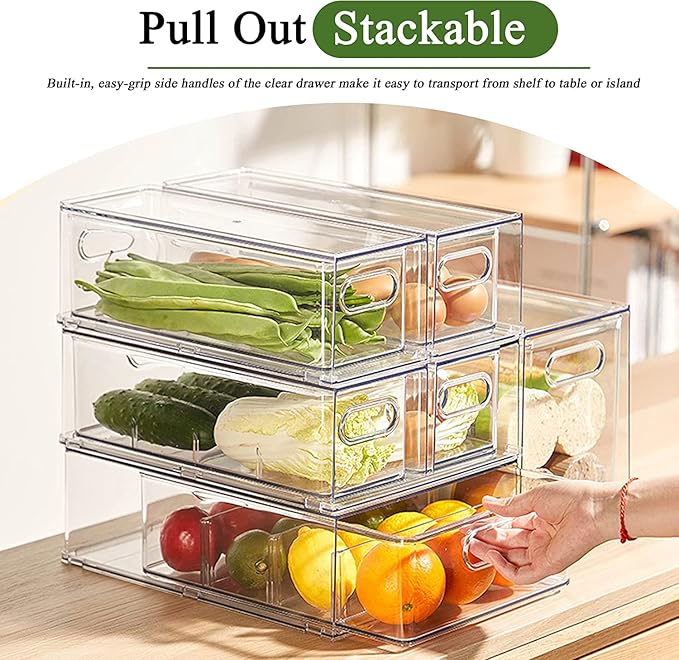 bealy 3 Pack Fridge Organizer and Storage, Fridge Drawers Clear Stackable - Image 2