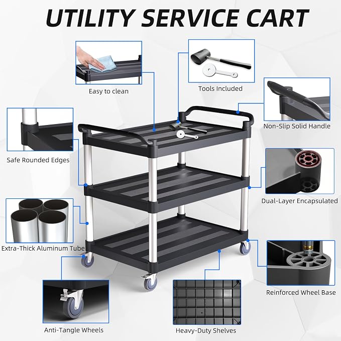 Plastic Utility Cart with Anti-Tangle Wheels, Solid Armrests, 450 Lbs Heavy - Image 5