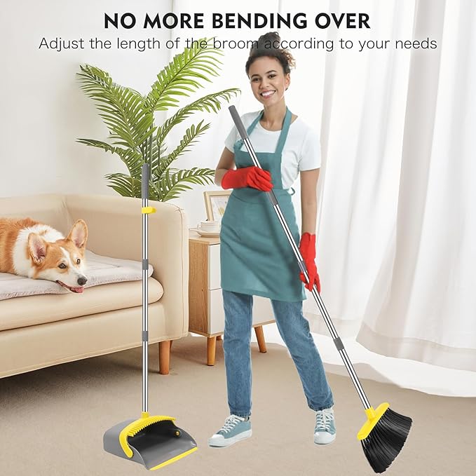 NACENA Broom and Dustpan Set, 55-in Long Adjustable Handle Broom Dustpan Combo - Image 6