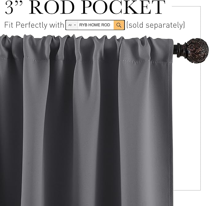 RYB HOME Blackout Curtains for Bedroom, Small Window Valances Tiers Curtain Set - Image 2