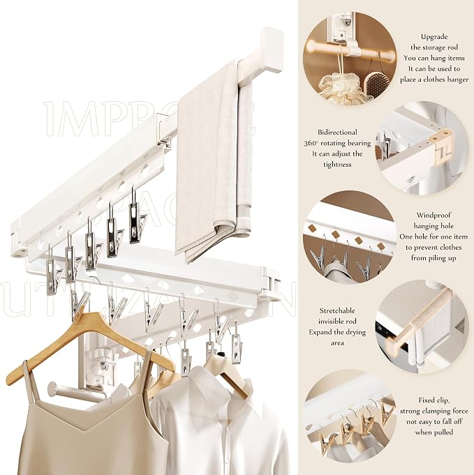 Wall Mounted Collapsible Clothes Drying Rack, Durable Space-Saving Laundry - Image 5