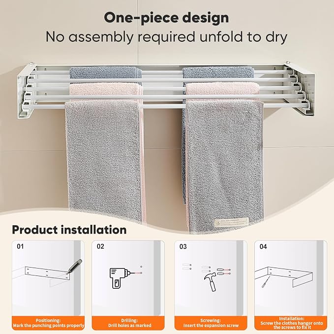 Clothes Drying Rack 31.5 inches Foldable Wall Mount Laundry Rack Folding Indoor - Image 7