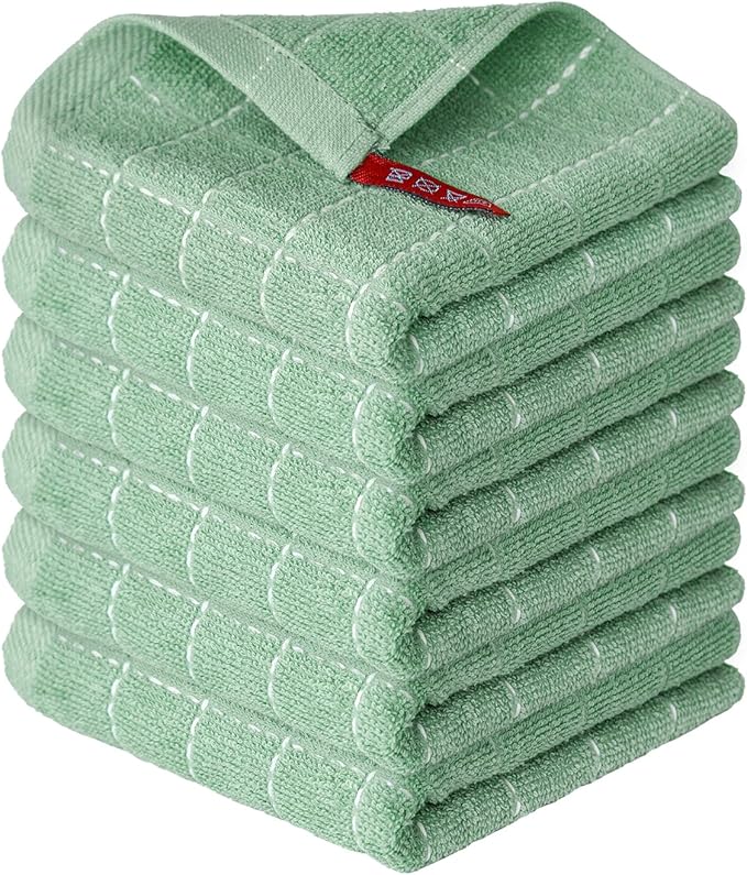 Artoid Mode Checkered Designed Cotton Light Green Terry Kitchen Dish Cloths by ArtoidMode